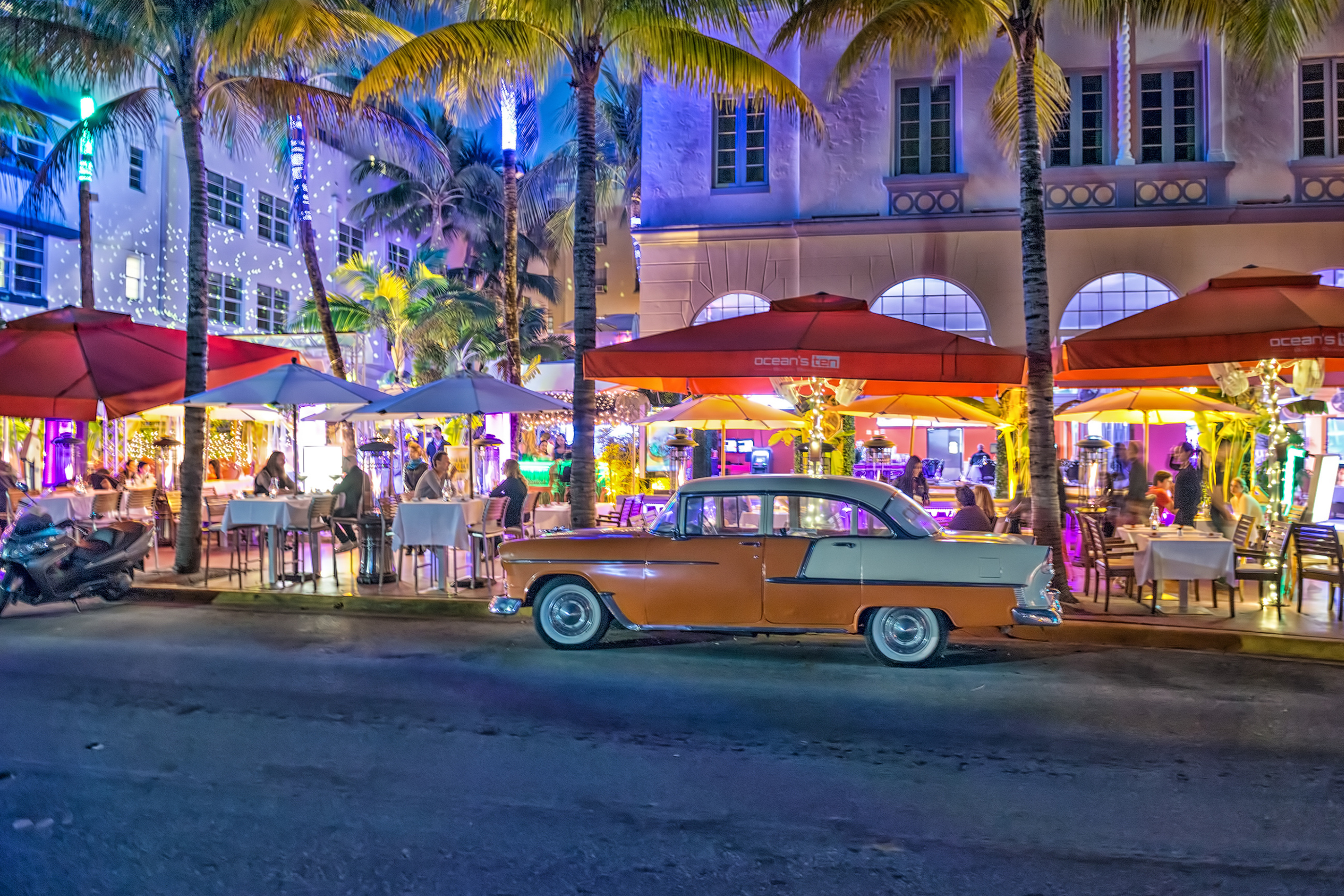 Miami Beach at night retro car nightlife