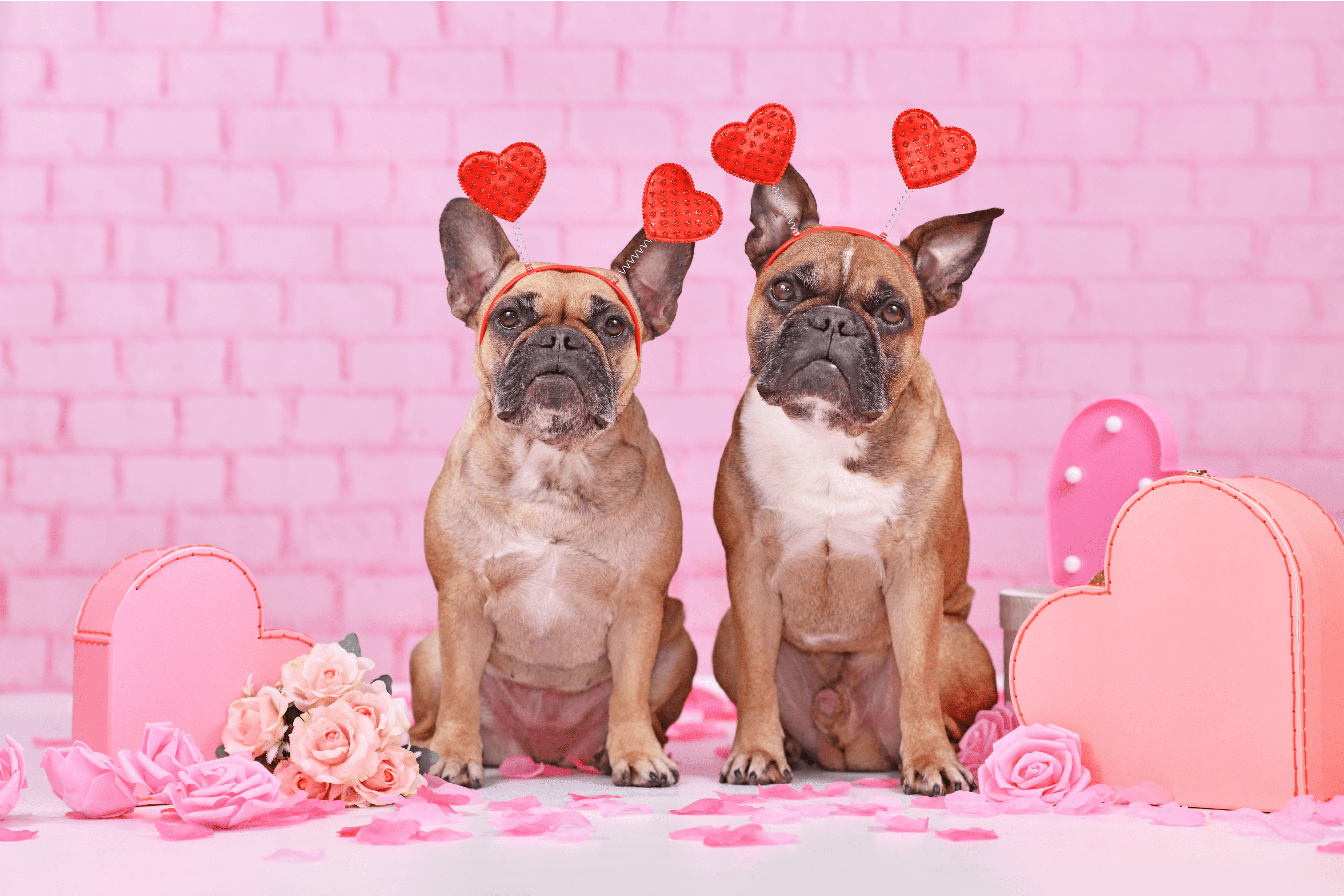 two dogs in heart valentines day headbands photoshoot